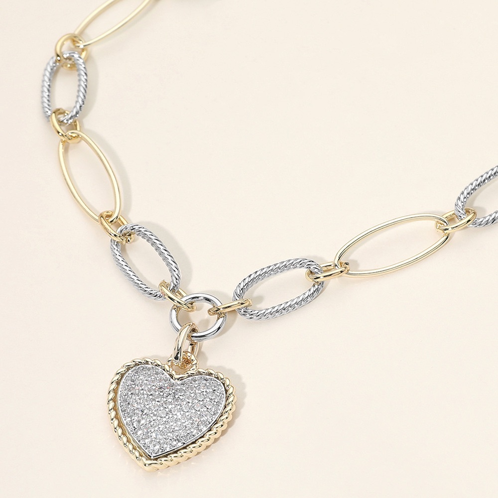 14K Gold Plated Two Tone CZ Stone Pave Heart Pendant Necklace - Picture 4 of 4